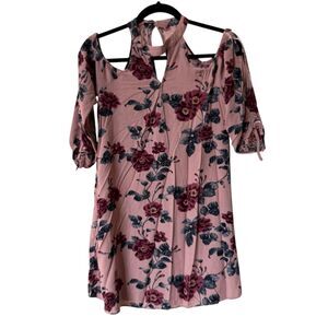 American Eagle Women's Mauve Floral Cold Shoulder Tunic Dress Size Small